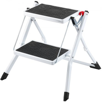 Stege 2-stegs 150 kg kapacitet, ergonomisk hopfällbar stålpall med bred halkfri pedal, robust pall för vuxna småbarn, multifunktionell för hushåll, kök, kontor, husbilar