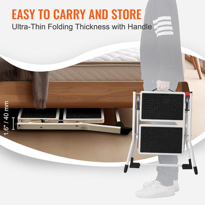 Stege 2-stegs 150 kg kapacitet, ergonomisk hopfällbar stålpall med bred halkfri pedal, robust pall för vuxna småbarn, multifunktionell för hushåll, kök, kontor, husbilar