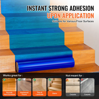 Mattskyddsfilm, 24" x 200' golv- och ytskydd med självhäftande baksida och enkel installation, polyeten självhäftande bilmatteskyddsrulle för byggrenovering, blå