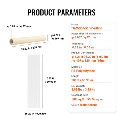 Mattskyddsfilm 91,4 cm x 61 m självhäftande bilmattaskydd PE