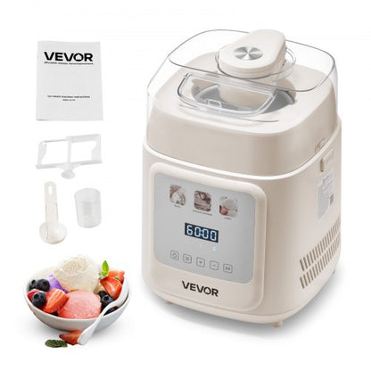 Upright Automatic Ice Cream Maker with Built-in Compressor, 1L No Pre-freezing Gelato Maker & Frozen Yogurt Machine, 4 Modes Electric Sorbet-Maker, Compressor Ice Cream Machine for Home