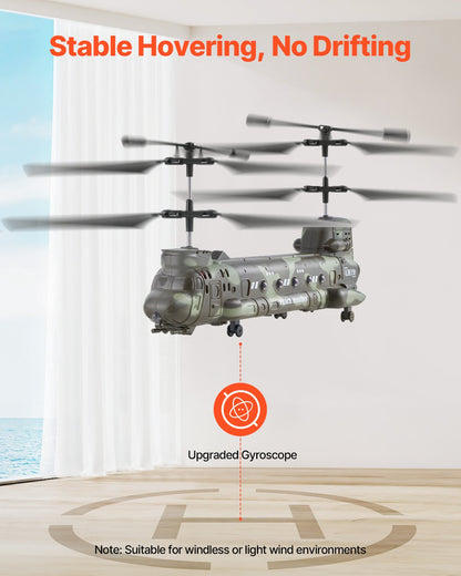 RC-helikopter, 2,4 GHz militär fjärrstyrd helikopter, 3,5-kanaligt RC-flygplan för barn, 20 minuters flygtid, start/landning med en knapp och LED-lampor, flygande flygplansleksaker för barn från 8 år