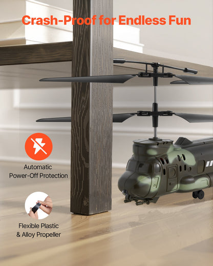 RC-helikopter, 2,4 GHz militär fjärrstyrd helikopter, 3,5-kanaligt RC-flygplan för barn, 20 minuters flygtid, start/landning med en knapp och LED-lampor, flygande flygplansleksaker för barn från 8 år