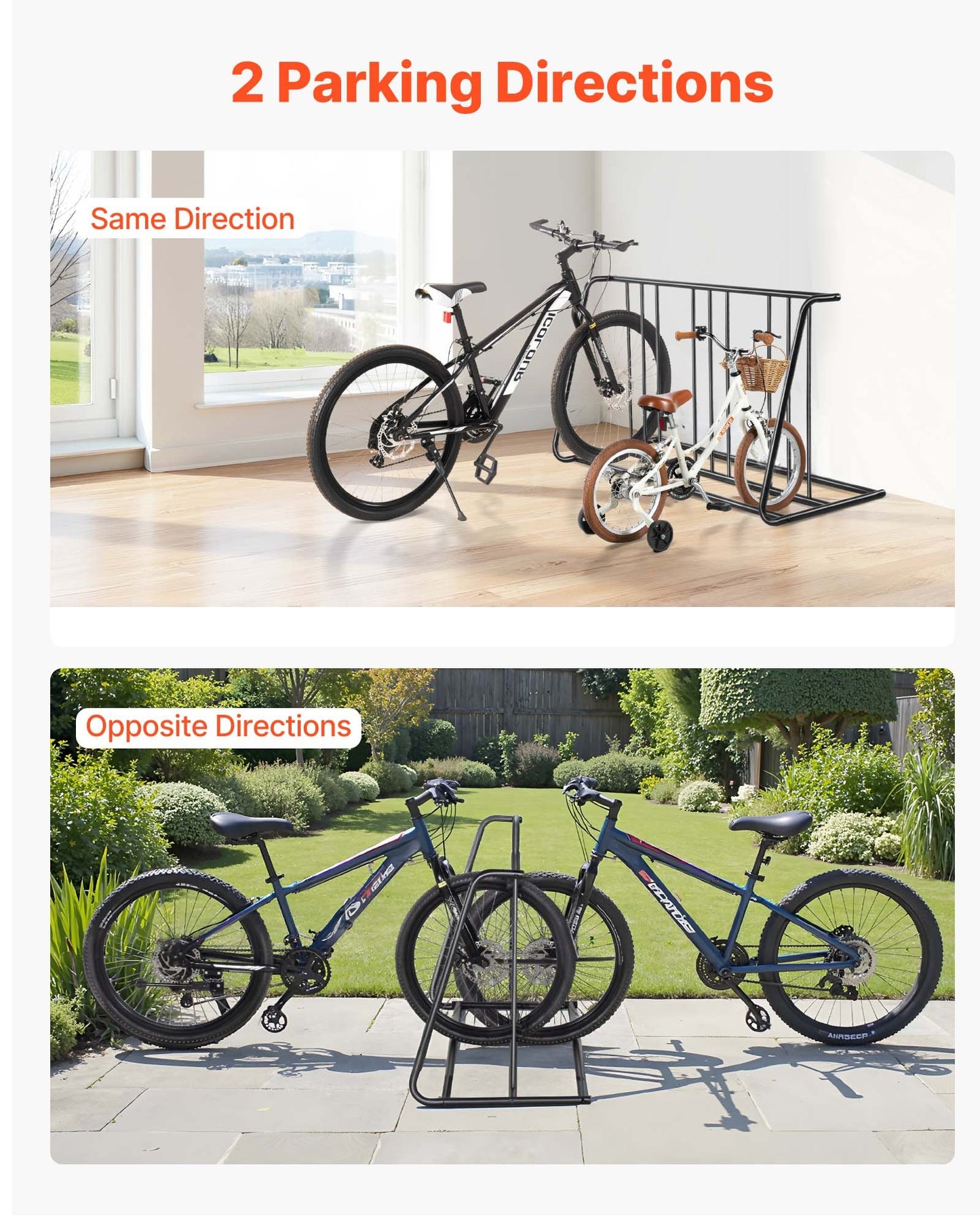 Cykelställ, passar däckbredd 76,2 mm, cykelställ i kolstål med dubbelsidigt galler, fristående cykelhållare för trottoarkant, garage, inomhus- och utomhusparkering, plats för 6 cyklar