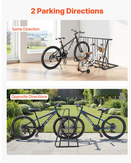 Cykelställ, passar däckbredd 76,2 mm, cykelställ i kolstål med dubbelsidigt galler, fristående cykelhållare för trottoarkant, garage, inomhus- och utomhusparkering, plats för 6 cyklar