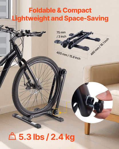 Cykelställ 2-pack, passar 508 till 736,6 mm mountainbikes och racercyklar, rostbeständigt cykelställ i legerat stål, hopfällbart cykelställ för entré, garage, parkering och förvaring av cyklar, svart
