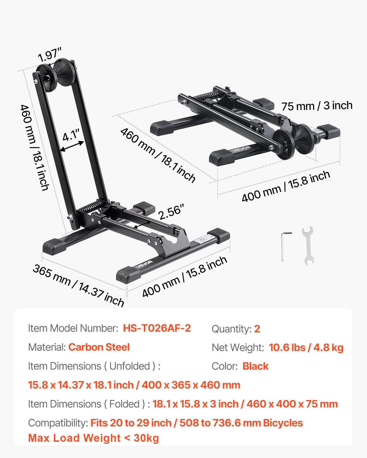 Cykelställ 2-pack, passar 508 till 736,6 mm mountainbikes och racercyklar, rostbeständigt cykelställ i legerat stål, hopfällbart cykelställ för entré, garage, parkering och förvaring av cyklar, svart
