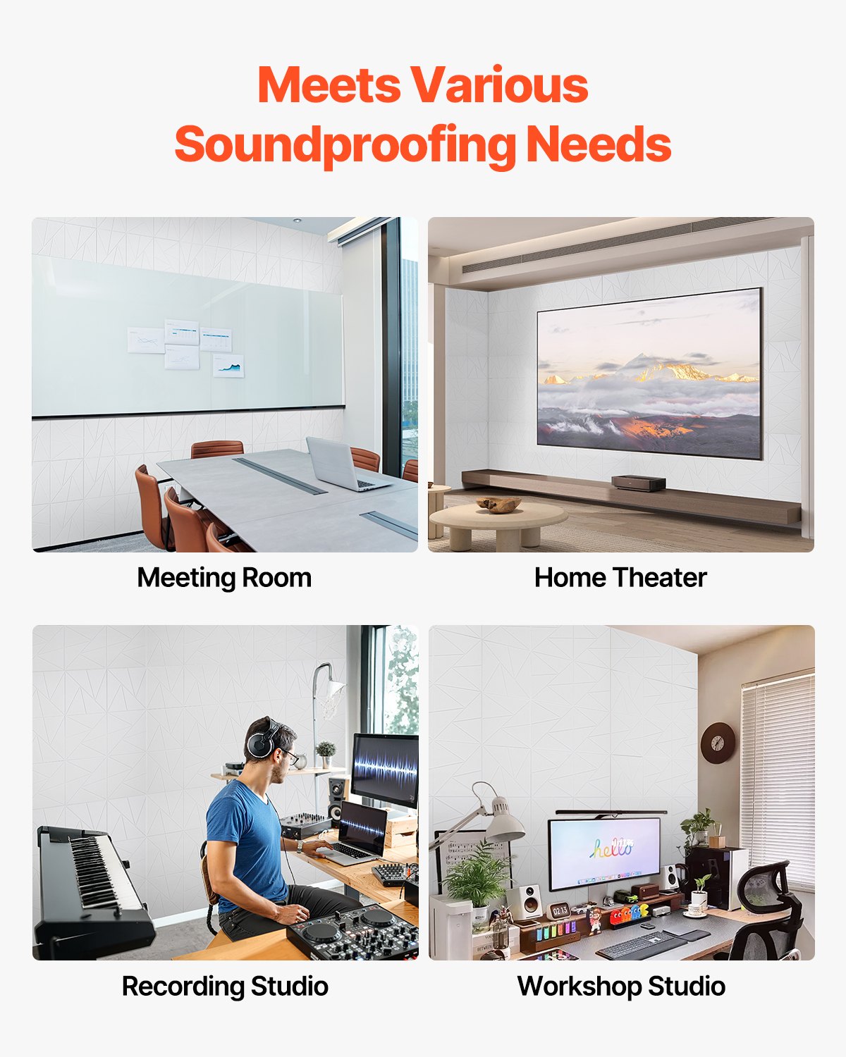 18 Pack Acoustic Panels with Self Adhesive, 11.8 x 11.8 x 0.4 inch Sound Proof Foam Panels, Polyester Fiber Soundproof Wall Panels High Density, for Home, Studio, Office, Theater, White