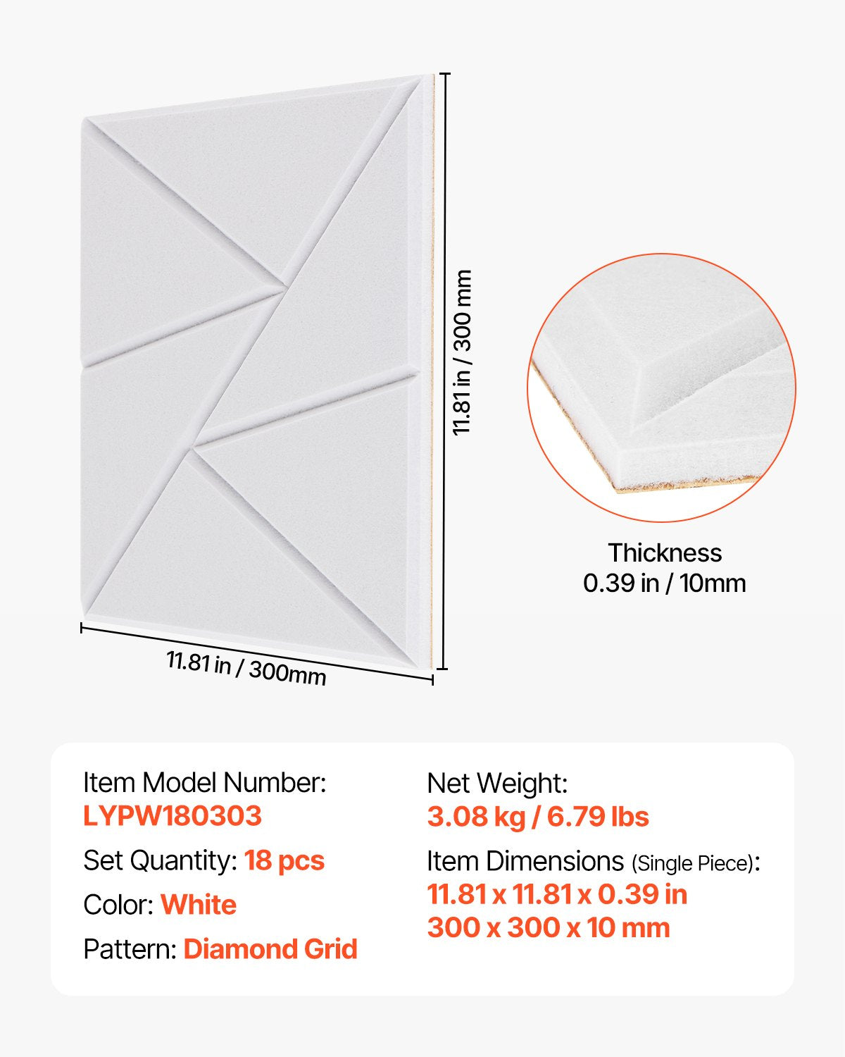 18 Pack Acoustic Panels with Self Adhesive, 11.8 x 11.8 x 0.4 inch Sound Proof Foam Panels, Polyester Fiber Soundproof Wall Panels High Density, for Home, Studio, Office, Theater, White
