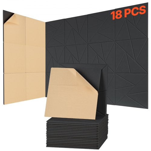 18-pack akustiska paneler med självhäftande material, 28 x 28 x 1,2 cm ljudisolerade skumpaneler, ljudisolerade väggpaneler av polyesterfiber med hög densitet, för hem, studio, kontor, teater, svart