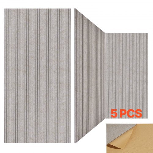 5-pack akustiska paneler med självhäftande material, 47,2 x 23,6 x 0,4 tum ljudisolerande skumpaneler, ljudisolerade väggpaneler av polyesterfiber med hög densitet, för hem, studio, kontor, teater, kamelfärgad