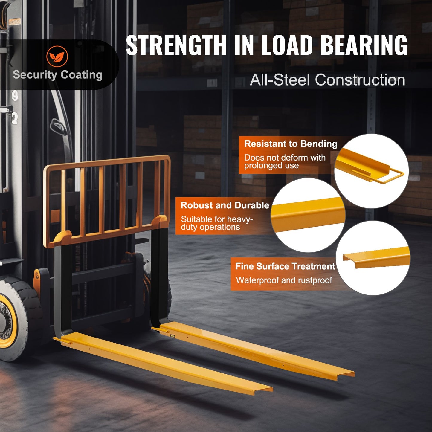 Pallgaffelförlängningar, 60" längd, 4,5" bredd, kraftiga gaffelförlängningar i kolstål för gaffeltruckar, 1 par gaffeltruckförlängningar, industriella gaffeltrucksfästen för gaffeltruckar, gul