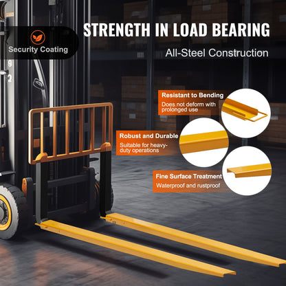 Pallgaffelförlängningar, 96" längd, 4,5" bredd, kraftiga gaffelförlängningar i kolstål för gaffeltruckar, 1 par gaffeltruckförlängningar, industriella gaffeltrucksfästen för gaffeltruckar, gul