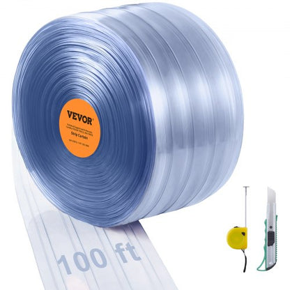 Gardinremsa, 100 fot längd x 12 cm bredd x 0,12 cm tjocklek, genomskinlig ribbad PVC-gardinremsa för dörröppning, bulkrulle, plastdörrlister för dörröppning till stormarknad, garage, lager, ladugård, husdjurshus