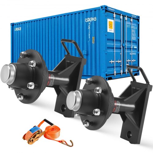 Hjul för fraktcontainrar med 6 hjul, axel för kraftig fraktcontainrar med spärrhake - kan flyttas 6–12 m, säker transport för docka, lager, byggarbetsplats, svart