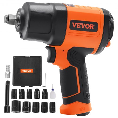 1,27 cm lufttrycksmutterdragare, högt vridmoment upp till 1898,15 Nm, lätt 2,1 kg design, pneumatisk slagpistol med 11 delar 1,27 cm fattning, CR-V stålmutterdragarsats och bärväska