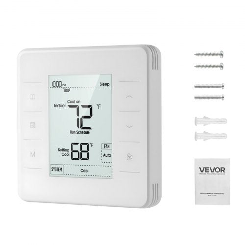 7-dagars programmerbar termostat, hemtermostater för värmepump, luftkonditionering, golvvärme, LED-skärm med bakgrundsbelysning och 1 kyla + 1 värme, energieffektiv, brett temperaturområde, vit