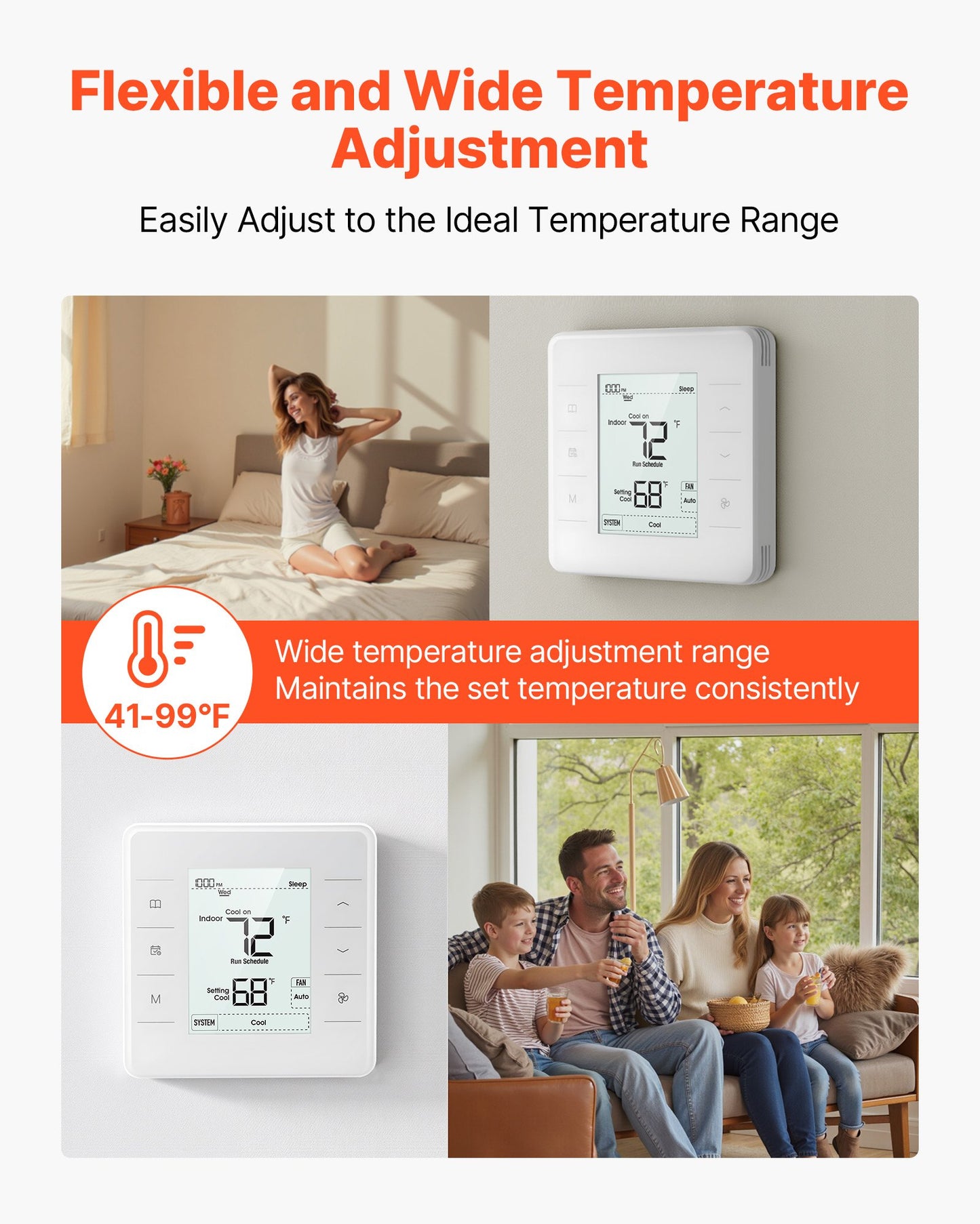 7-dagars programmerbar termostat, hemtermostater för värmepump, luftkonditionering, golvvärme, LED-skärm med bakgrundsbelysning och 1 kyla + 1 värme, energieffektiv, brett temperaturområde, vit