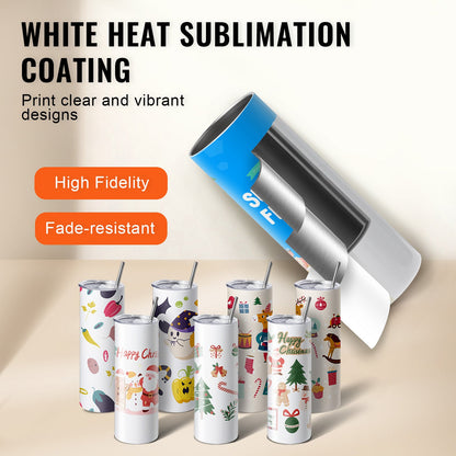 12-pack raka sublimeringsmuggar, 591,5 ml tomma tumblermuggar i bulk, dubbelväggiga tumblermuggar i rostfritt stål med sugrör, lock, borste, botten, krympplast, presentask, för värmepress och värmeöverföring