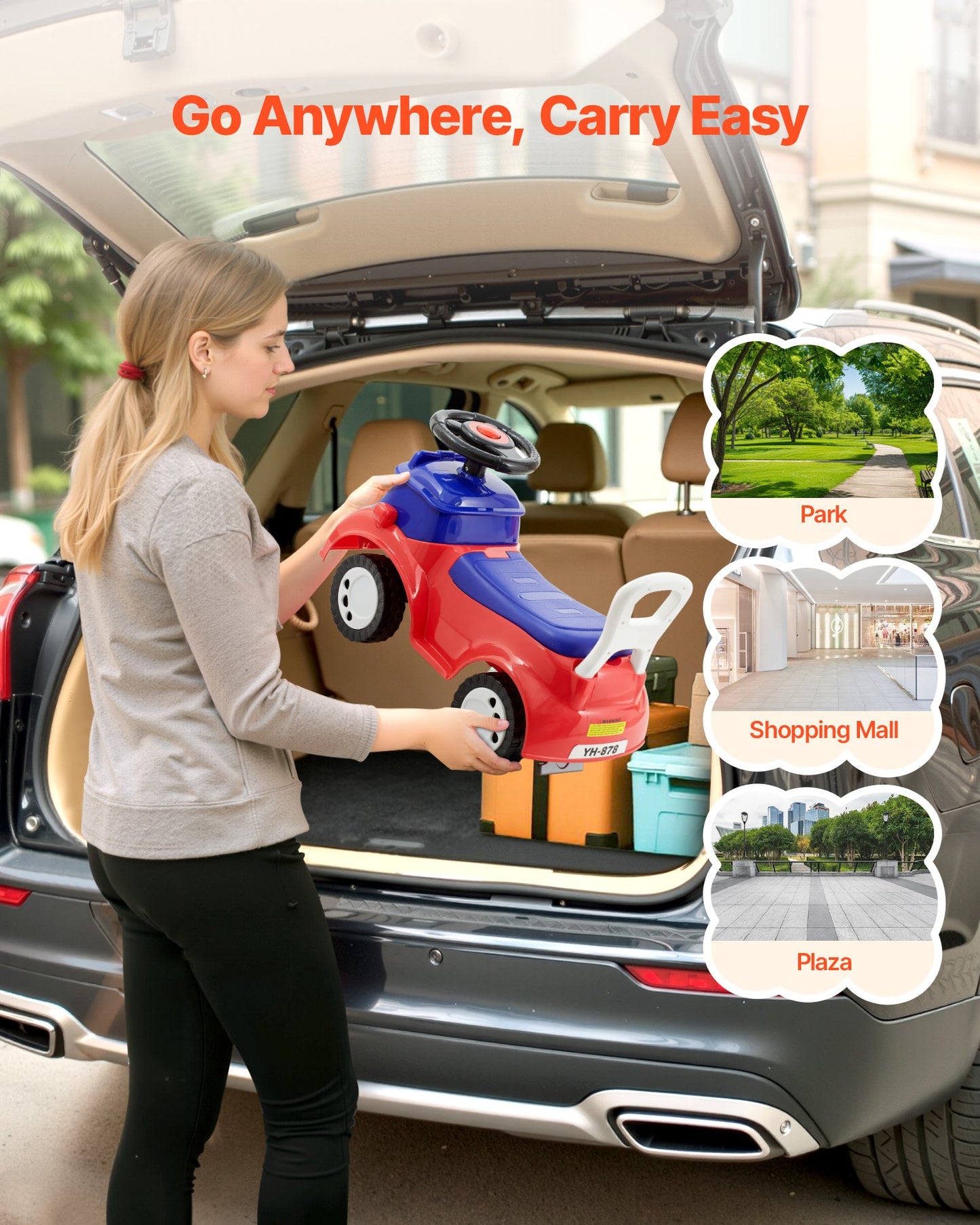 Åkbil för småbarn, skjutbil för småbarn 19 till 36 månader, åkleksak med musik och förvaring under sätet, 25 kg lastkapacitet, gåstol från fot till golv för småbarn pojkar flickor, röd