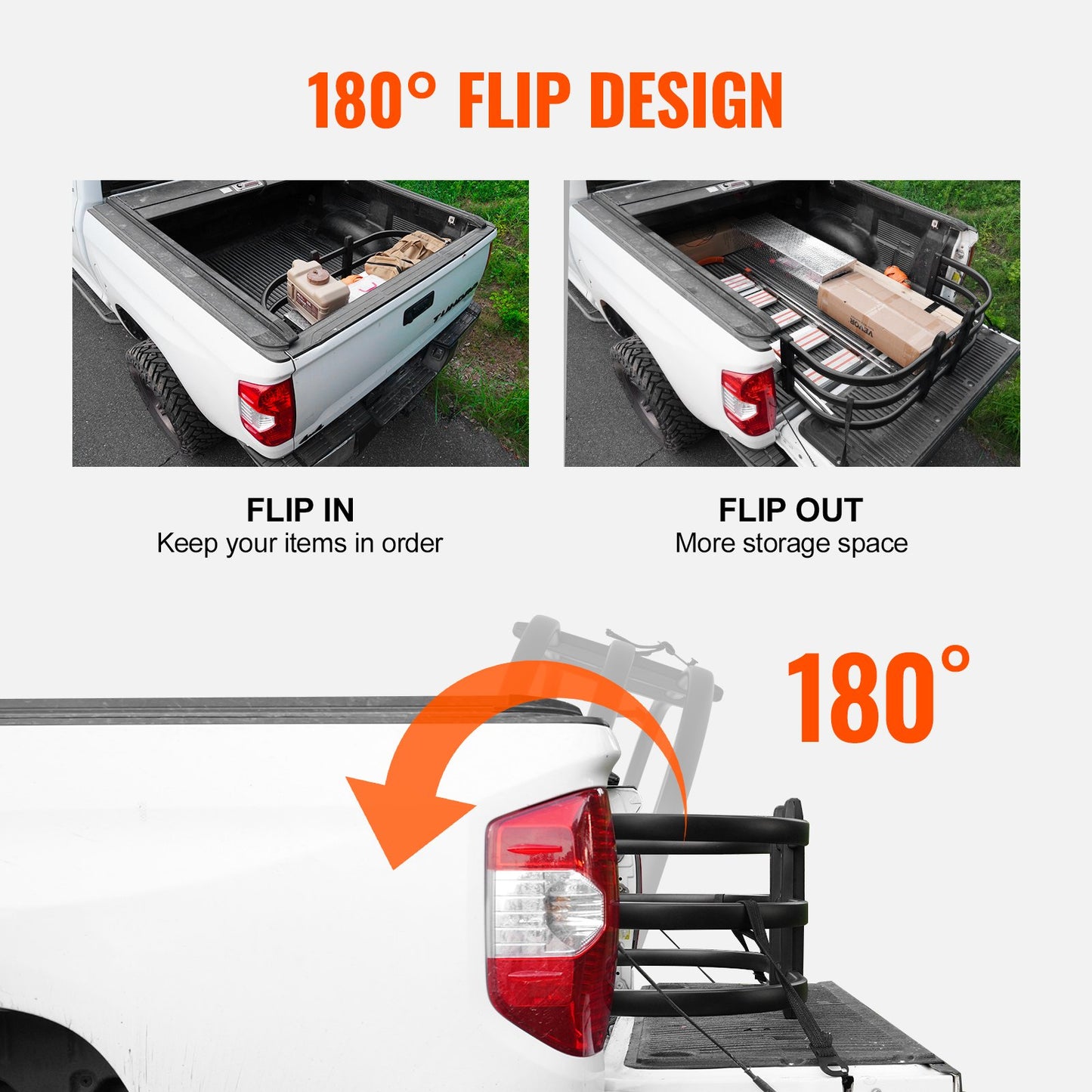 Flakförlängare, infällbar bakluckeförlängare i aluminium, 141-173 cm, passar till Ford Super Duty, F150, Dodge Ram 1500/2500/3500, Toyota Tundra, Nissan Titan, Chevrolet Silverado, GMC Sierra