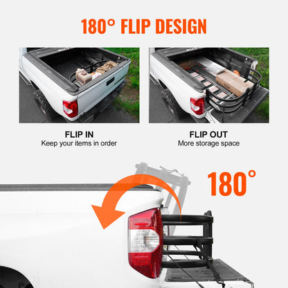 Flakförlängare, infällbar bakluckeförlängare i aluminium, 141-173 cm, passar till Ford Super Duty, F150, Dodge Ram 1500/2500/3500, Toyota Tundra, Nissan Titan, Chevrolet Silverado, GMC Sierra