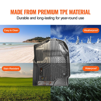 Golvmattor för bilar, passar till Ford F250 F350 F450 F550 2017-2024 2025 Super Duty Crew Cab skålad sits med förvaring under sätet, 3 st. klädsel fram och andra raden, golvmattor för lastbilar, svarta