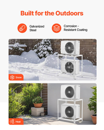Mini Split Ground Stand, Anti-Vibration Mini Split Stand for 9000-18000 BTU Ductless Air Conditioner Heat Pump, Heavy Duty AC Base Bracket Floor Mount w/ 250kg Max. Load,Dual Levels