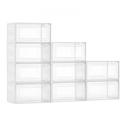 Skoförvaringslådor, 9-pack genomskinliga stapelbara skokartonger med magnetisk dörr, passar upp till US-storlek 13, plastbehållare för sneakers för höga klackar, stövlar och hattar, transparent vit
