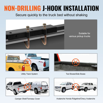 Stegeställ för lastbilar, lastbilsställ med stark kapacitet på 1000 LBS / 454 KG, borrfri installation för lång eller tung last, justerbar bredd på 43,3-63 tum för kajak, stege, surfbräda, virke