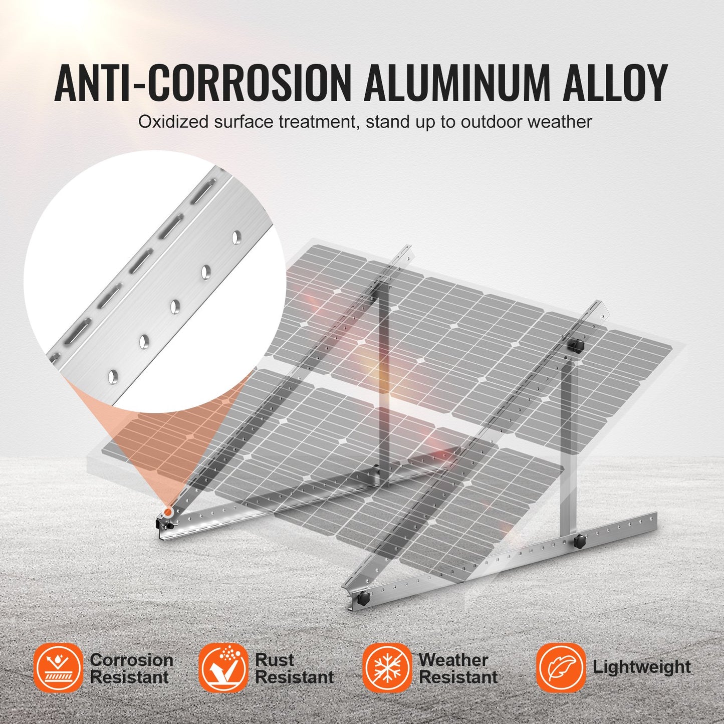 41-tums monteringsfästen för solpaneler, 0 till 90° justerbara lutningsfästen stöder 100-300W solpaneler, lätta aluminiumfästen med fällbara lutningsben för husbil, tak, båt, off-grid