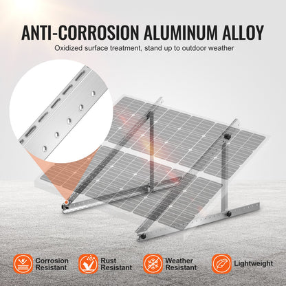 41-tums monteringsfästen för solpaneler, 0 till 90° justerbara lutningsfästen stöder 100-300W solpaneler, lätta aluminiumfästen med fällbara lutningsben för husbil, tak, båt, off-grid