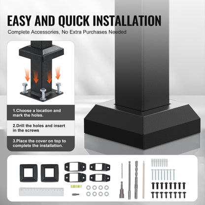 Ledstänger för utomhustrappor, Ledstänger för 2-3 steg och räckessats för inomhustrappor, Räcken för utomhustrappor med installationssats, Ledstänger för seniorer, Verandaräcke och däcksräcke, Svart