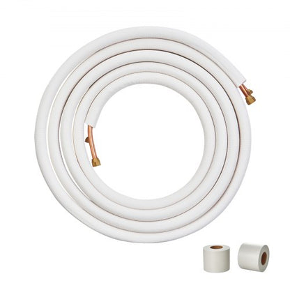 7620mm Mini Split Line Set, 6.4 & 9.5mm O.D Copper Pipes Tubing and Triple-Layer Insulation, for Mini Split Air Conditioning Refrigerant or Heating Pump Equipment & HVAC with Wrapping Strips.