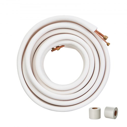 15240 mm mini-splitledningssats, kopparrör med 6,4 och 12,7 mm ytterdiameter och treskiktsisolering, för mini-split luftkonditionering, köldmedium eller värmepumpar och HVAC med lindningslister.