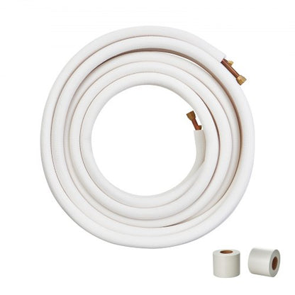 15240 mm mini-splitledningssats, kopparrör med 9,5 och 15,9 mm ytterdiameter och treskiktsisolering, för mini-split luftkonditionering, köldmedium eller värmepumpar och HVAC med lindningslister.
