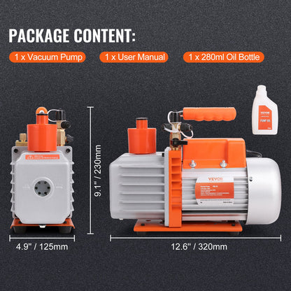 5 CFM vakuumpump luftkonditioneringsvakuumpump 2-stegs roterande lamell HVAC