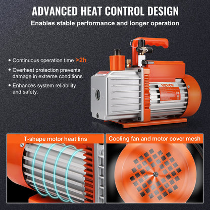 5 CFM vakuumpump luftkonditioneringsvakuumpump 2-stegs roterande lamell HVAC