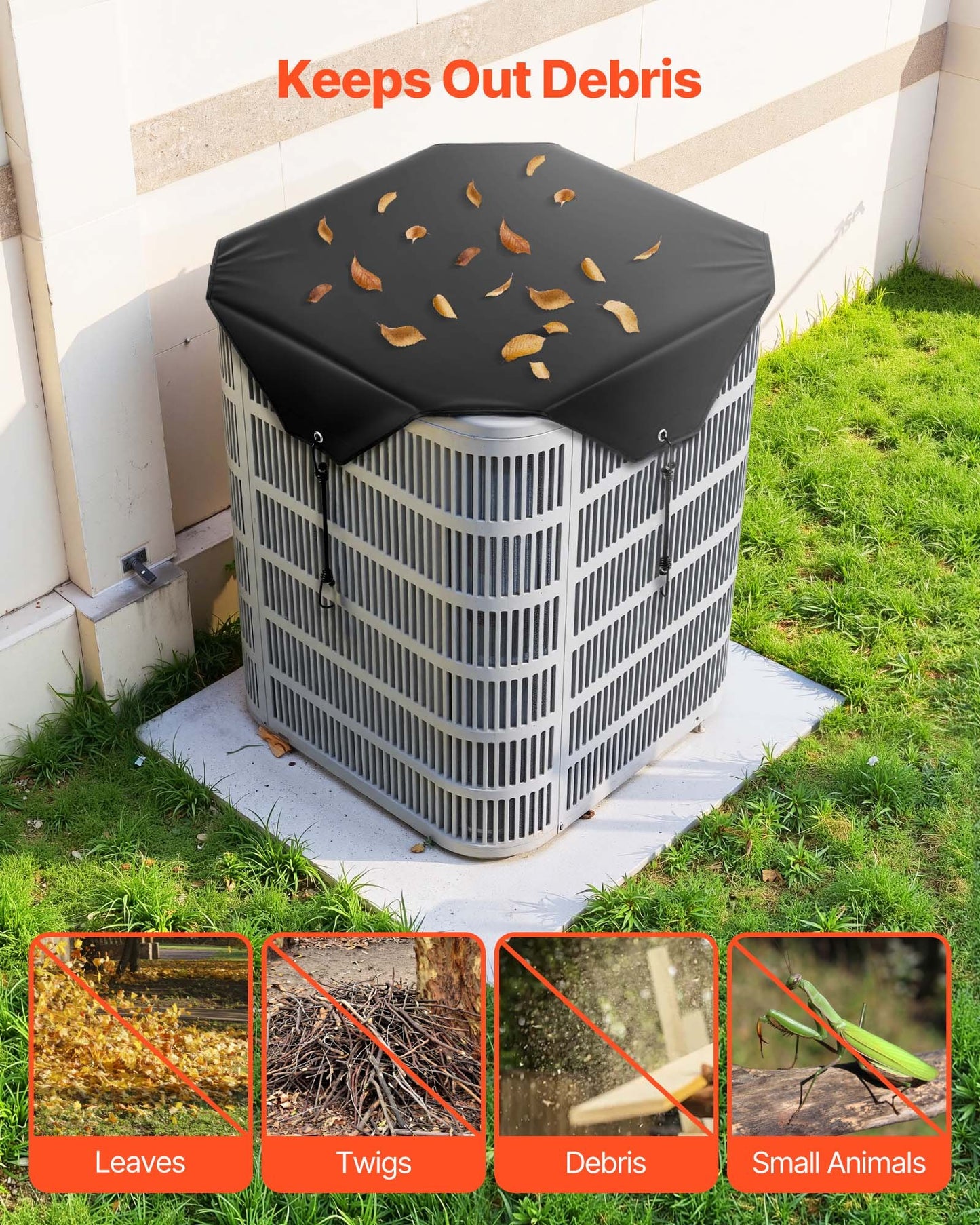 Luftkonditioneringsskydd för utomhusenheter, 810 x 810 mm Central AC-skydd för luftkonditioneringsenhet, Top Universal Mesh Defender Regntät Enkel installation för utomhusbruk Utomhus Alla årstider, Svart