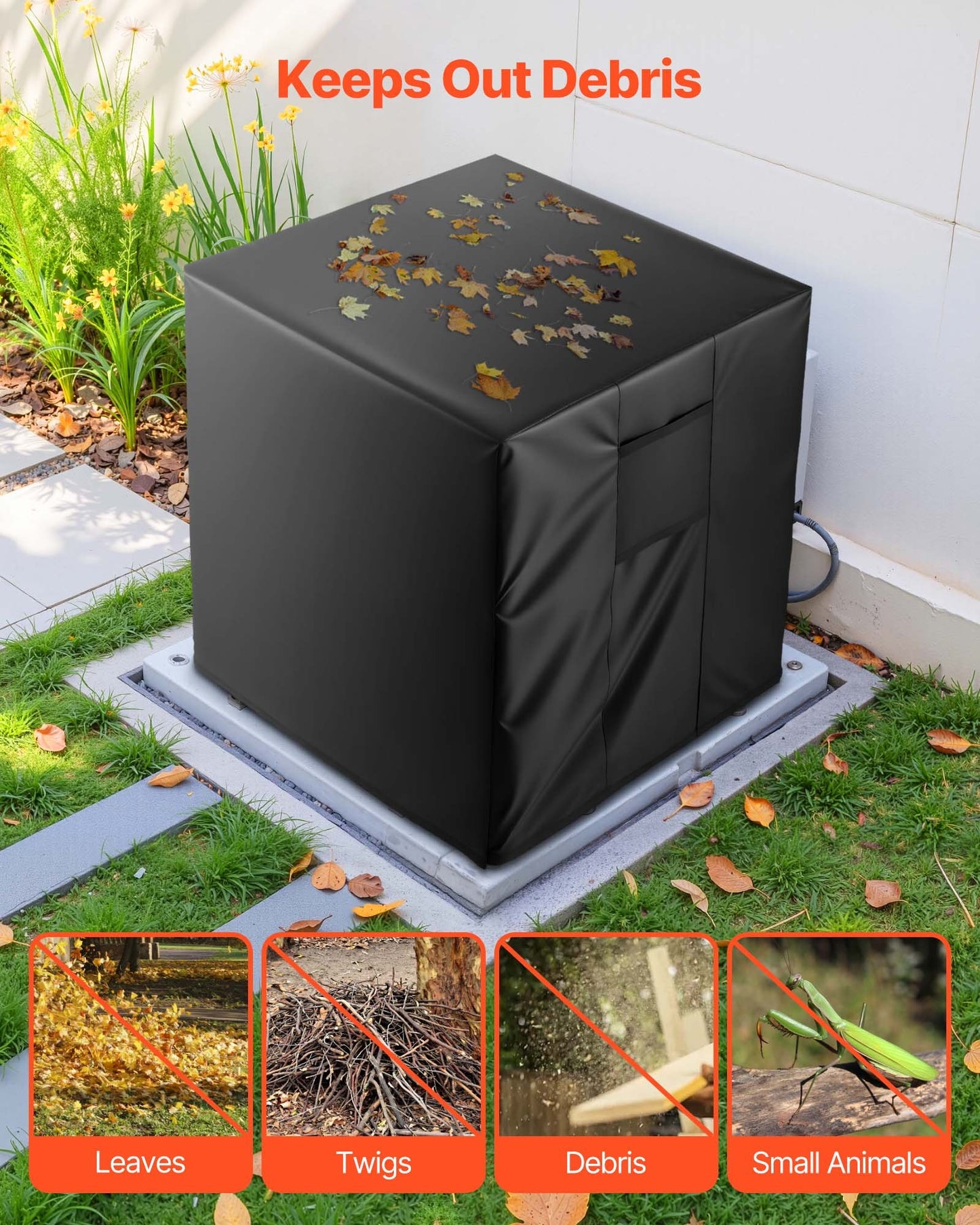 Luftkonditioneringsskydd, 610 x 610 x 762 mm AC-skydd för luftkonditioneringsenhet, trelagers, vattentätt polyestertyg, nätventilation, universalskydd för utomhus-/utomhus-AC-enhet, svart