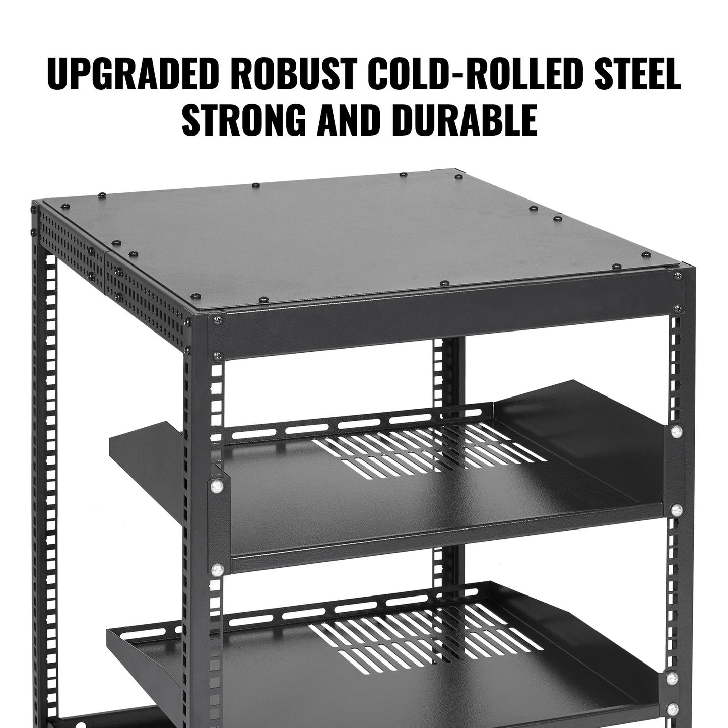 12U serverrack med öppet ramverk, 58,5-101,6 cm justerbart djup, fristående eller väggmonterat nätverksserverrack, AV-rack med 4 stolpar och hjul, rymmer all din nätverks-IT-utrustning AV-utrustning router modem