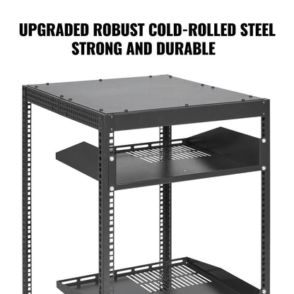 15U Open Frame Server Rack, 58.5-101.6cm/23-40 in Adjustable Depth, Free Standing or Wall Mount Network Server Rack, 4 Post AV Rack with Casters, Holds All Your Networking IT Equipment AV Gear Router Modem