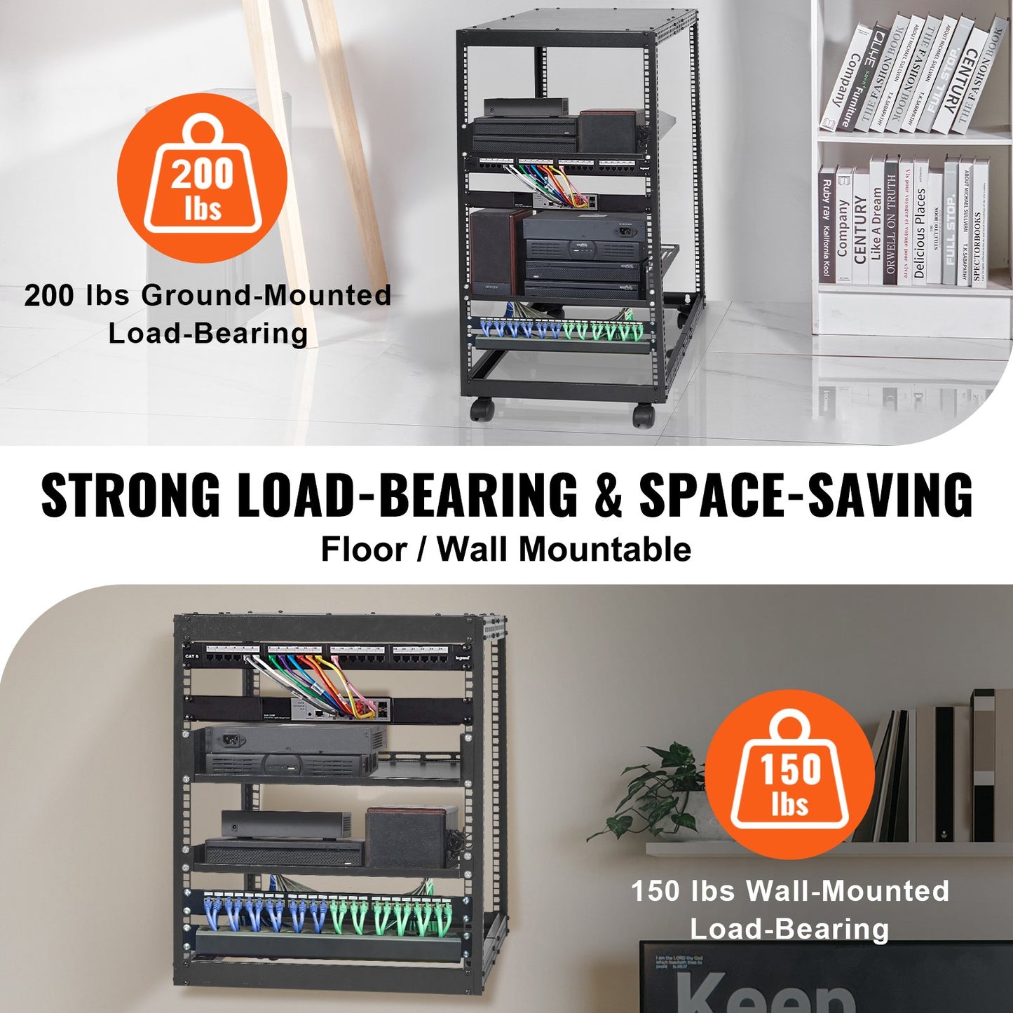 20U serverrack med öppet ramverk, 58,5–101,6 cm/223–40 tum justerbart djup, fristående eller väggmonterat nätverksserverrack, AV-rack med 4 stolpar och hjul, rymmer all din nätverks-IT-utrustning AV-utrustning Router Modem