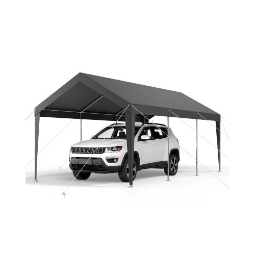 Carport, 10 x 20 fot utomhustak för bil, drickbar carport, kraftigt galvaniserat bilskydd, UV-beständigt och vattentåligt, året runt-skydd, förråd för bil, båt, motorcykel, grå