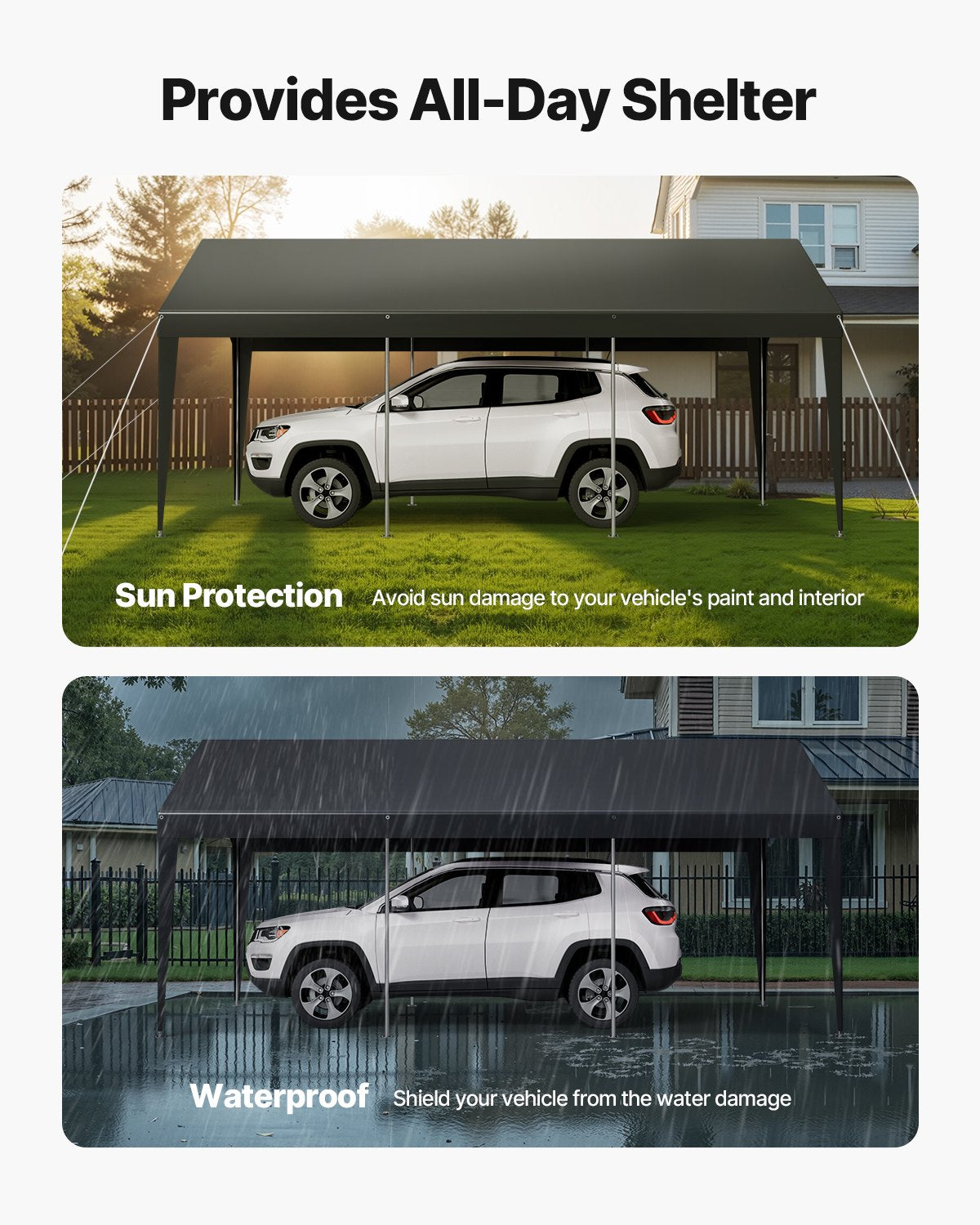 Carport, 10 x 20 fot utomhustak för bil, drickbar carport, kraftigt galvaniserat bilskydd, UV-beständigt och vattentåligt, året runt-skydd, förråd för bil, båt, motorcykel, grå