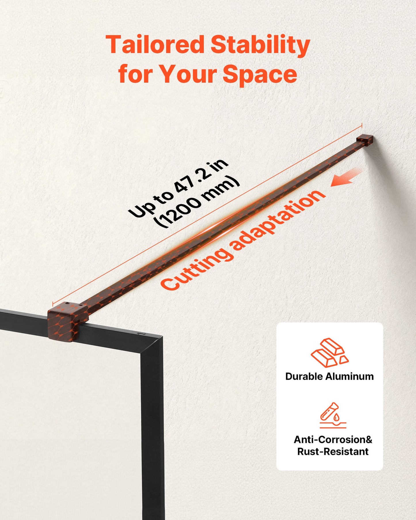 Fixed Glass Shower Panel, 864 x 1870 mm Full-Framed Fixed Shower Screen, 8 mm Thick Clear Tempered Glass Door with Bottom Seal Strip and Hardware, Easy to Clean, for Bathroom, Matte Black