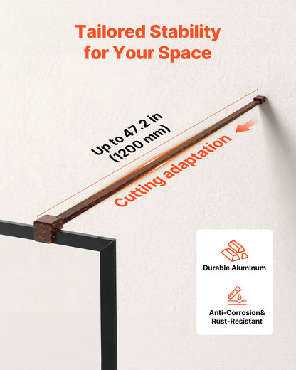 Fixed Glass Shower Panel, 864 x 1870 mm Full-Framed Fixed Shower Screen, 8 mm Thick Clear Tempered Glass Door with Bottom Seal Strip and Hardware, Easy to Clean, for Bathroom, Matte Black