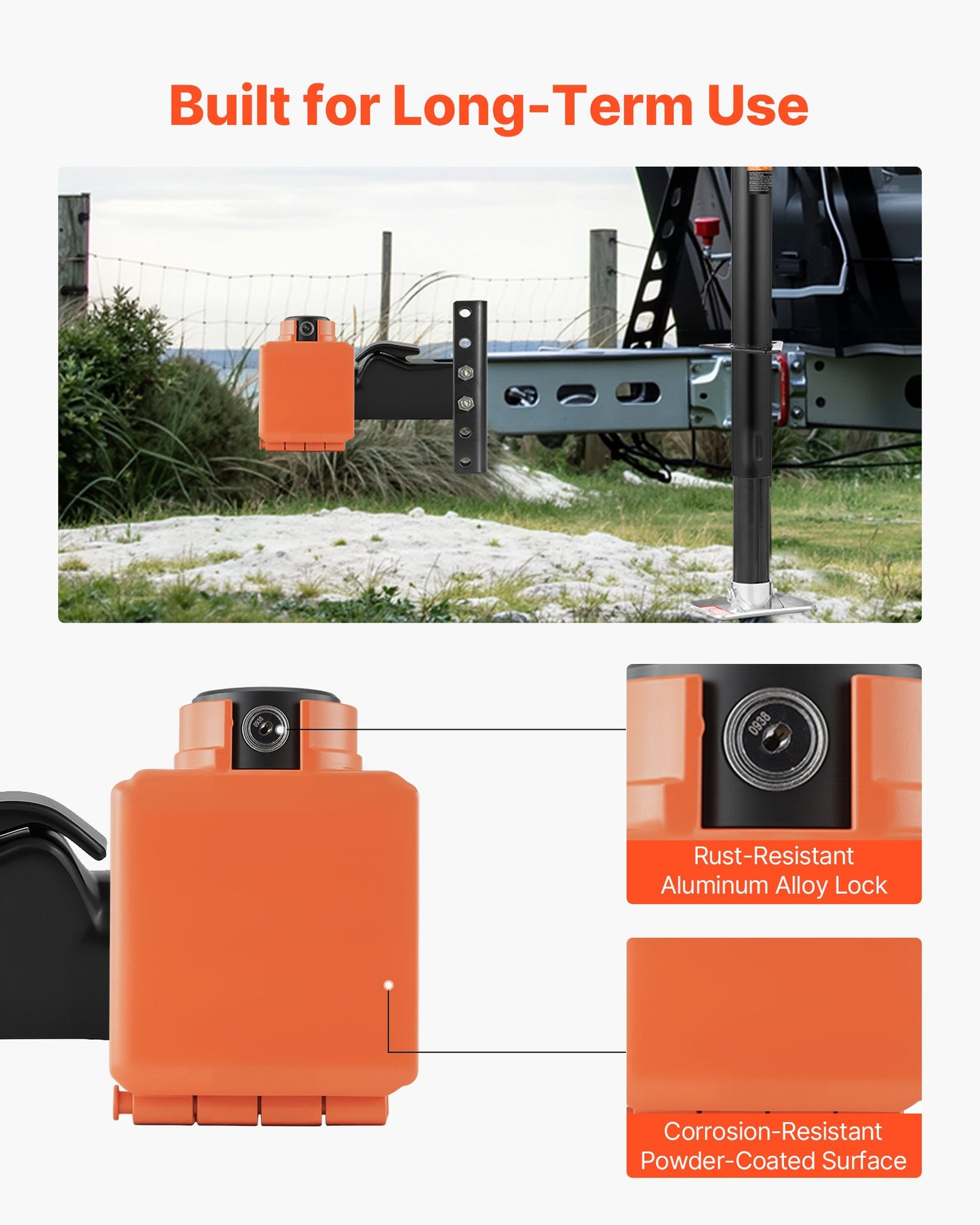 Dragkrokslås, passar 50,6 och 58,6 mm Demco gjutna kopplingar, dragkrokslås med 3 nycklar säkrar säkerhetskedjor, rostbeständigt, stöldskyddande husvagnslås för husbil, släpvagn, båt