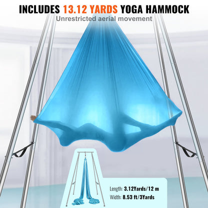 Aerial Yoga-ram och yogahängmatta, 9,67 fot hög, professionellt yoga-gungstativ, levereras med 13,1 meter hängmatta, max 237 kg lastkapacitet, yogarigg för inomhus- och utomhusyoga, blå
