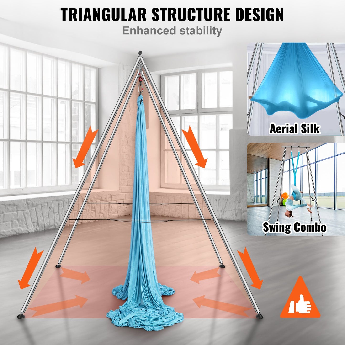 Aerial Yoga-ram och yogahängmatta, 9,67 fot hög, professionellt yoga-gungstativ, levereras med 13,1 meter hängmatta, max 237 kg lastkapacitet, yogarigg för inomhus- och utomhusyoga, blå